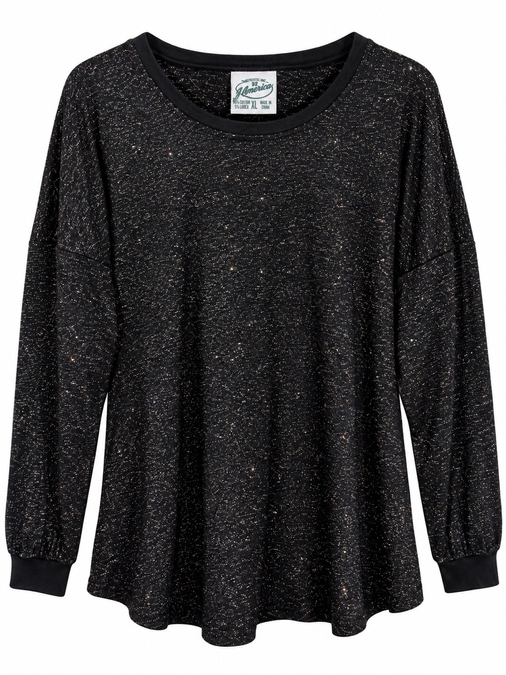 J America Est 92 Women’s XL Black Lurex Metallic Long Sleeve Tunic Top